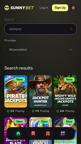 Jackpot móvil del casino SunnyBet