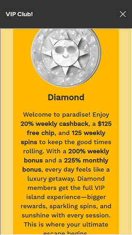 Captura de pantalla del programa VIP de Sunnyspins Casino para móviles