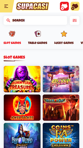 Supacasi Casino Mobile Homepage