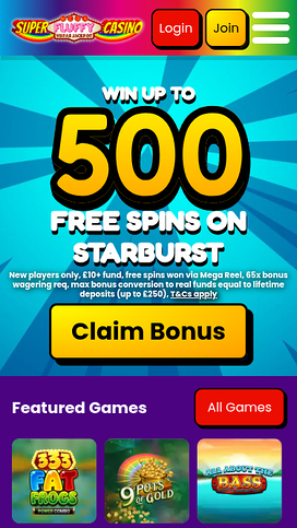 Super Fluffy Casino Mobile Homepage