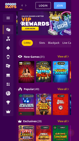 Super Slots Casino Mobile Homepage
