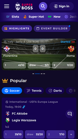 SuperBoss Casino Mobile Sport