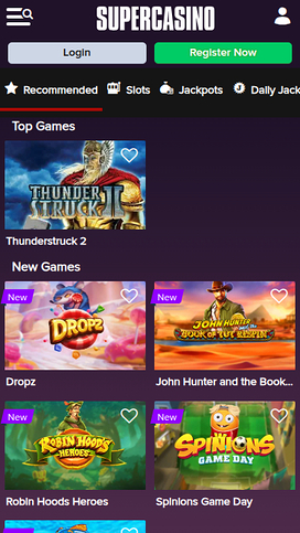 SuperCasino Mobile Homepage