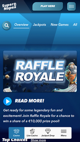 SuperNopea Casino Mobile Homepage