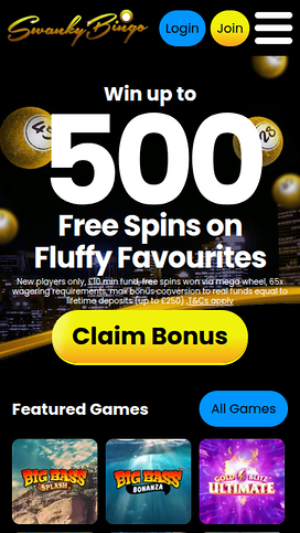 Swanky Bingo Mobile Homepage