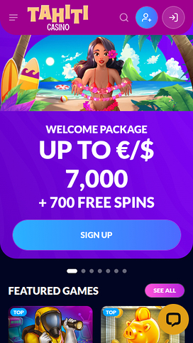 Tahiti Casino Mobile Homepage