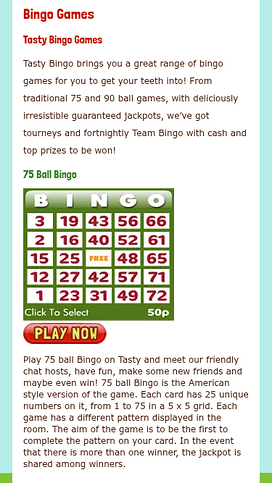Tasty Bingo Mobile Games