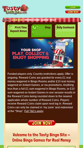 Tasty Bingo Mobile Homepage