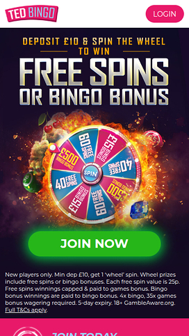 Ted Bingo Casino Mobile Homepage