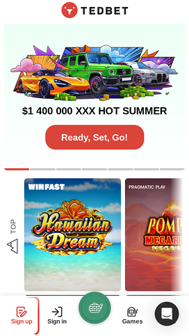 TedBet Casino Mobile Homepage