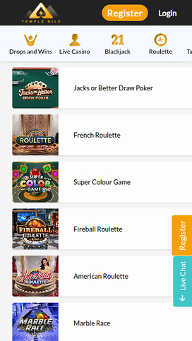 Temple Nile Casino Mobile Live Dealer