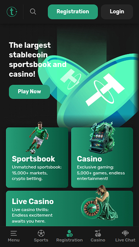 Tether Bet Casino Mobile Homepage