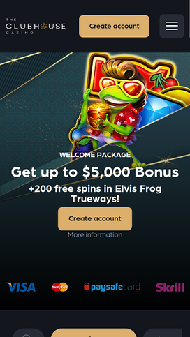 The Club House Casino Mobile Homepage