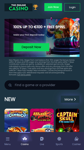 The Online Casino Mobile Homepage