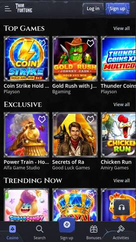 Captura de pantalla de la página móvil de juegos de Thorfortune Casino