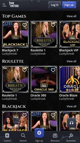 Captura de pantalla móvil en vivo del casino Thorfortune