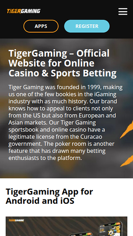 TigerGaming Casino Mobile Homepage