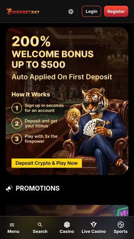 Página de inicio móvil del casino TigerBet247