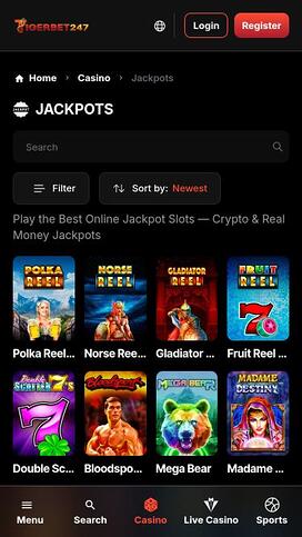 Página móvil del jackpot del casino TigerBet247