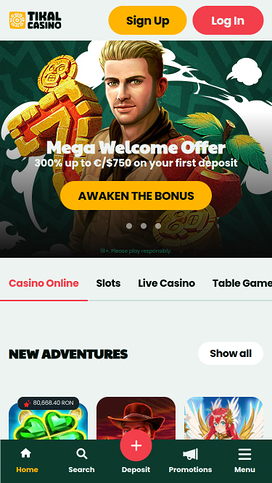 Página de inicio móvil del casino Tikal
