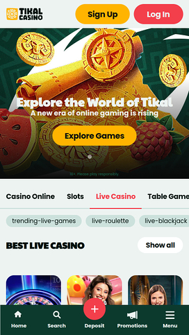 Casino móvil Tikal con crupier en vivo