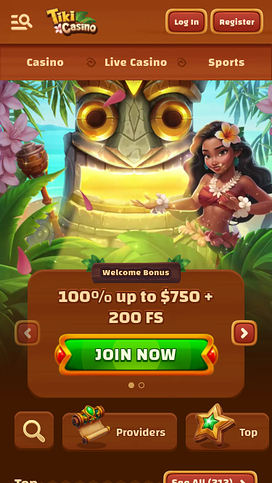 Tiki Casino Mobile Homepage