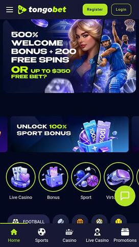 Página de inicio móvil de TongoBet Casino