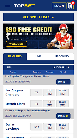 TopBet Casino Mobile Homepage