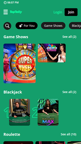Toptally Casino Mobile Live Dealer