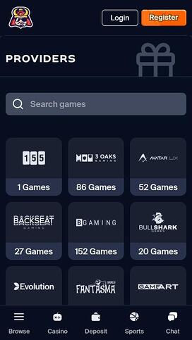 Toshi.bet Casino game developers mobile page