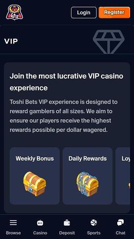 Toshi.bet Casino VIP mobile page