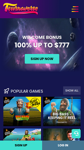 Tournaverse Casino Mobile Homepage