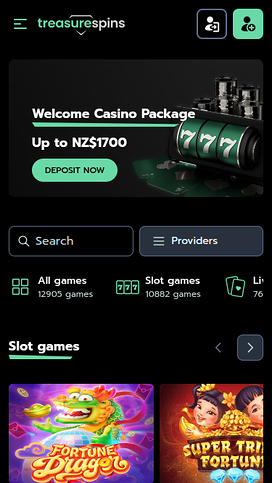 Treasure Spins Casino Mobile Homepage