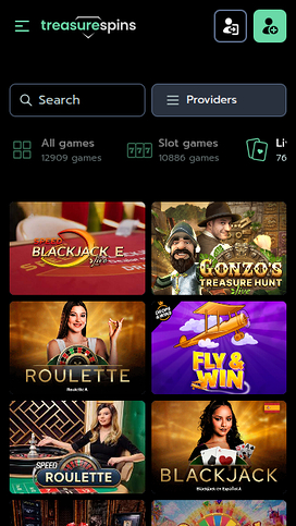 Treasure Spins Casino Mobile Live Dealer