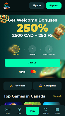 Trip2Vip Casino Mobile Homepage