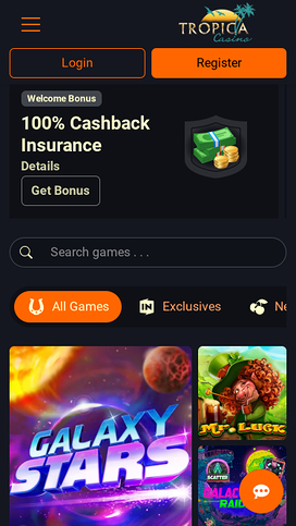 Tropica Casino Mobile Homepage