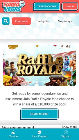TurboVegas Casinos mobila hemsida