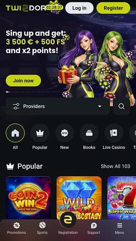 Twindor Casino mobile homepage