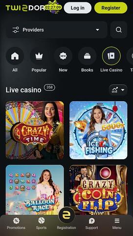 Twindor Casino live dealer mobile page