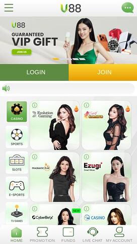 U88 Casino mobile homepage