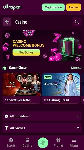 Página móvil del casino Ultrapari con crupier en vivo