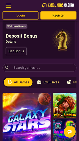 Vanguards Casino Mobile Homepage