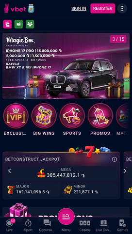 Vbet Casino Mobile Homepage