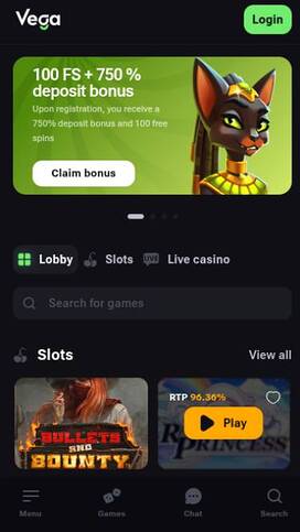 Captura de pantalla de la página de inicio móvil de VegaBet Casino