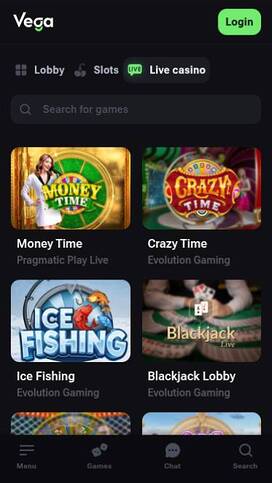 Captura de pantalla de la página móvil en vivo de VegaBet Casino