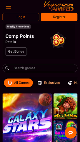 Vegas AMPED Casino Mobile Homepage