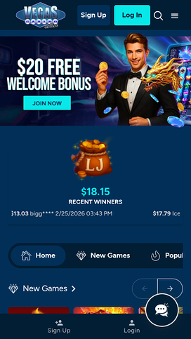 Vegas Casino Online Mobile Homepage