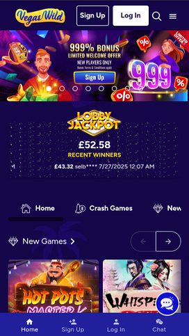Vegas Wild Casino Mobile Homepage