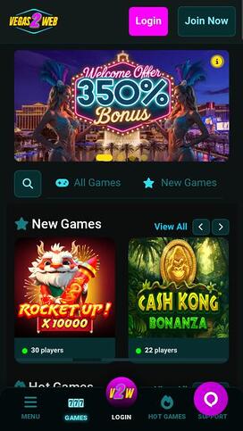 Vegas2Web Casino mobile homepage