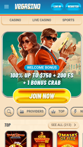Vegasino Casino Mobile Homepage